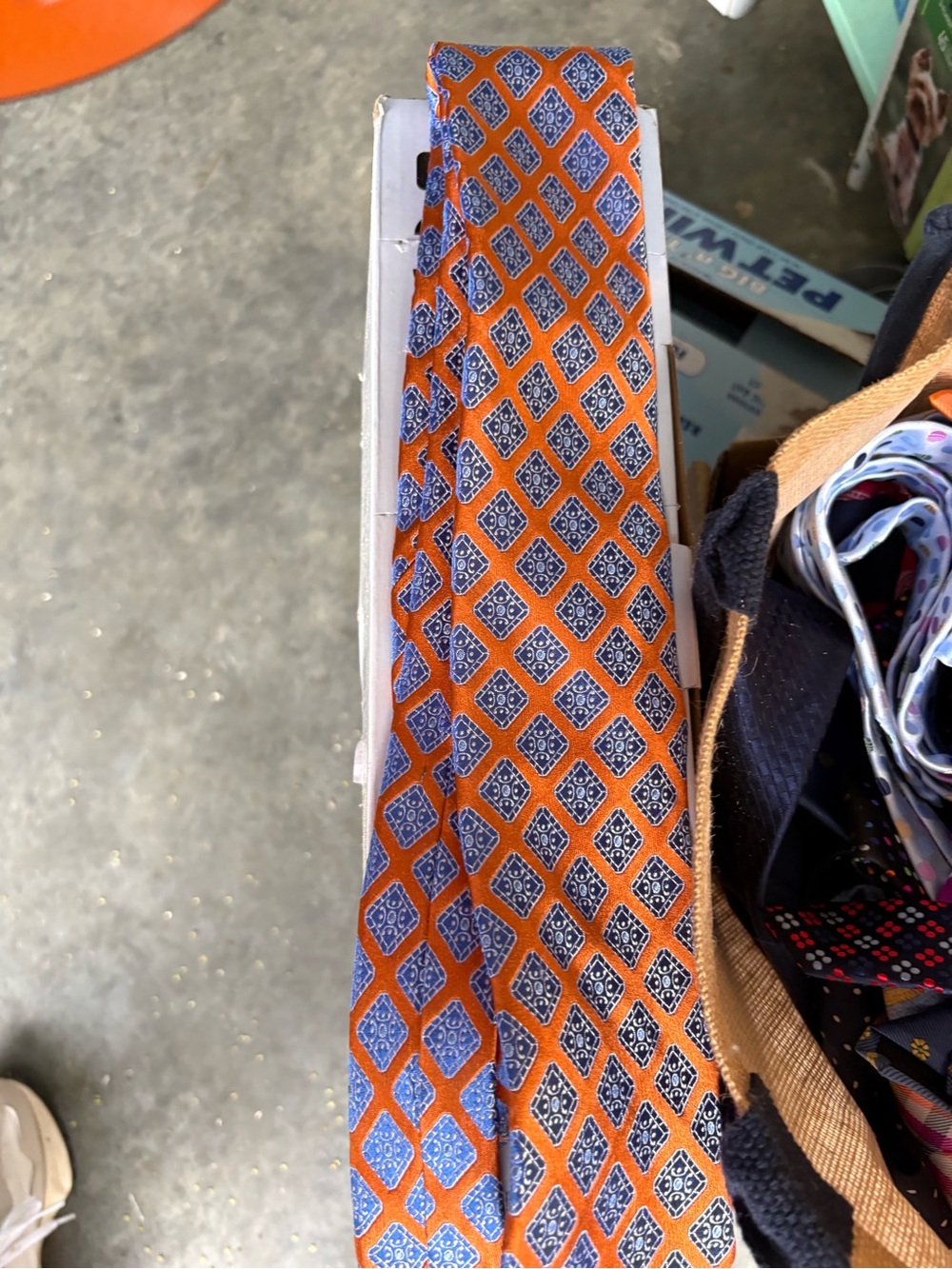 Saks Fifth Avenue Orange and Blue Diamond-Pattern Silk Tie